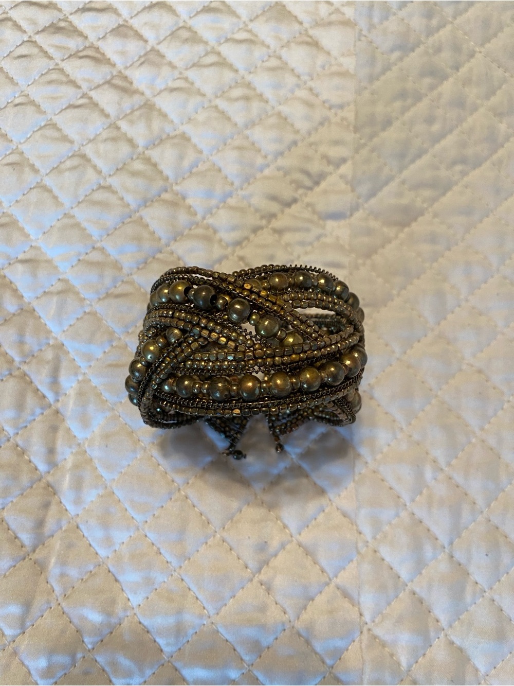Braided Beaded Statement Cuff Bracelet in Antique Gold